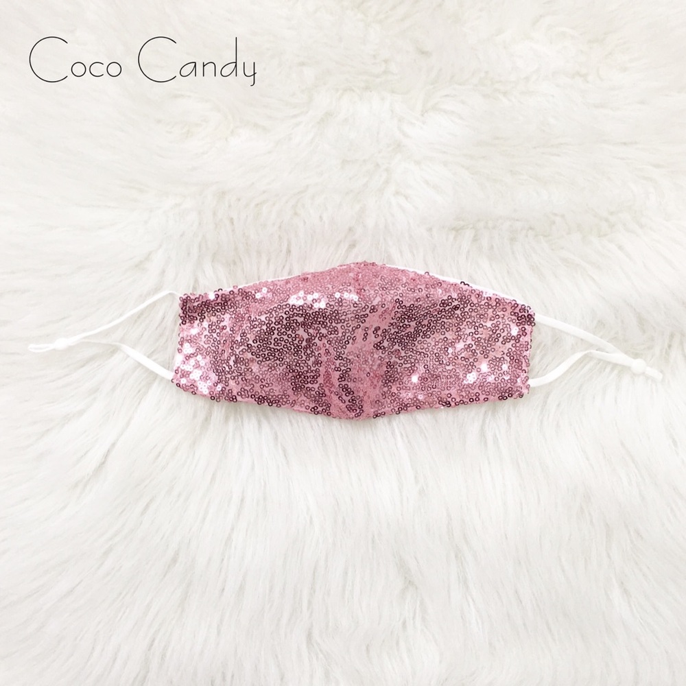 🆕Luxury Pink Sequin Face Mask - Picture 10 of 12